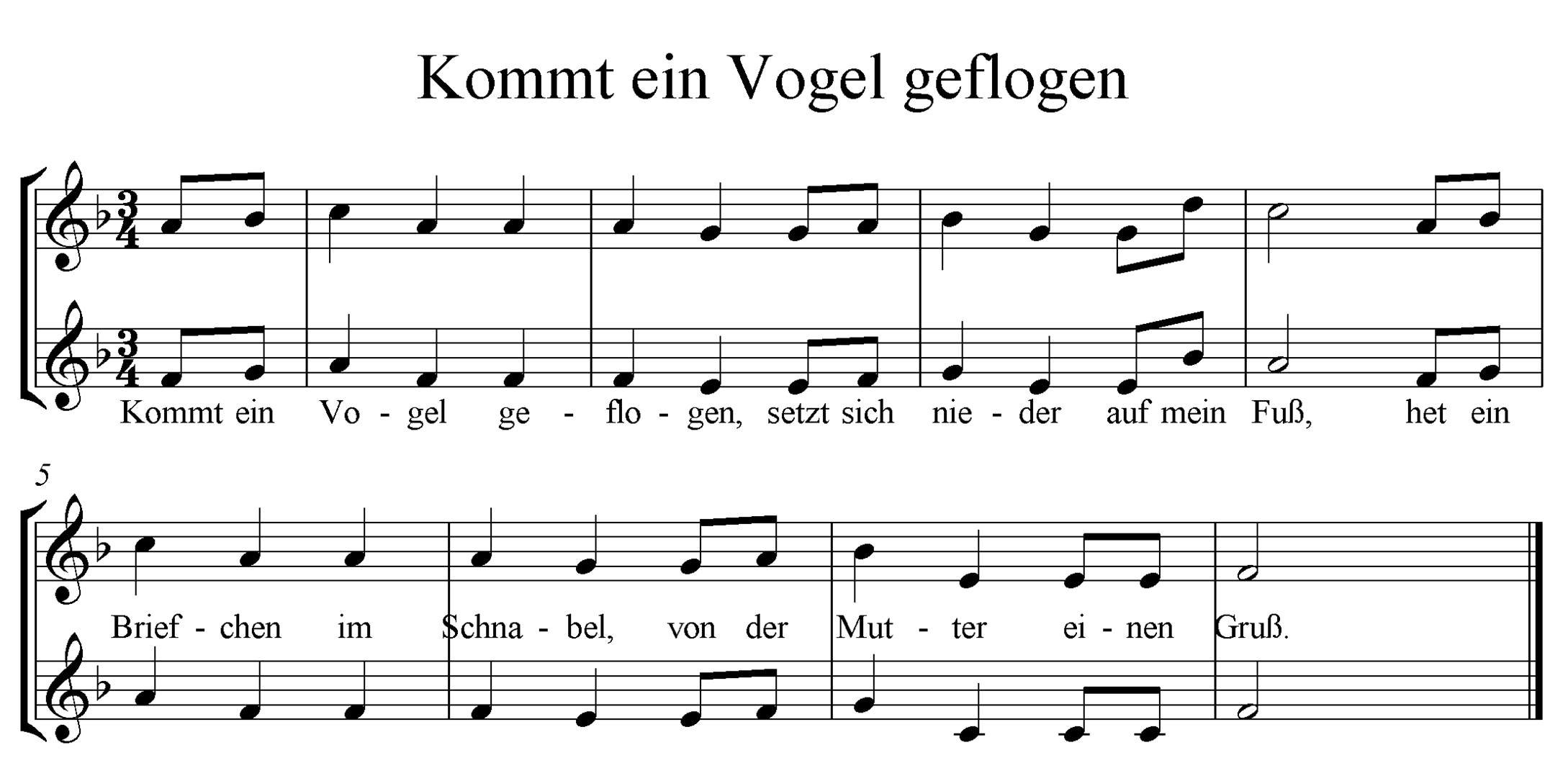 Noten Kommt ein Vogel geflogen